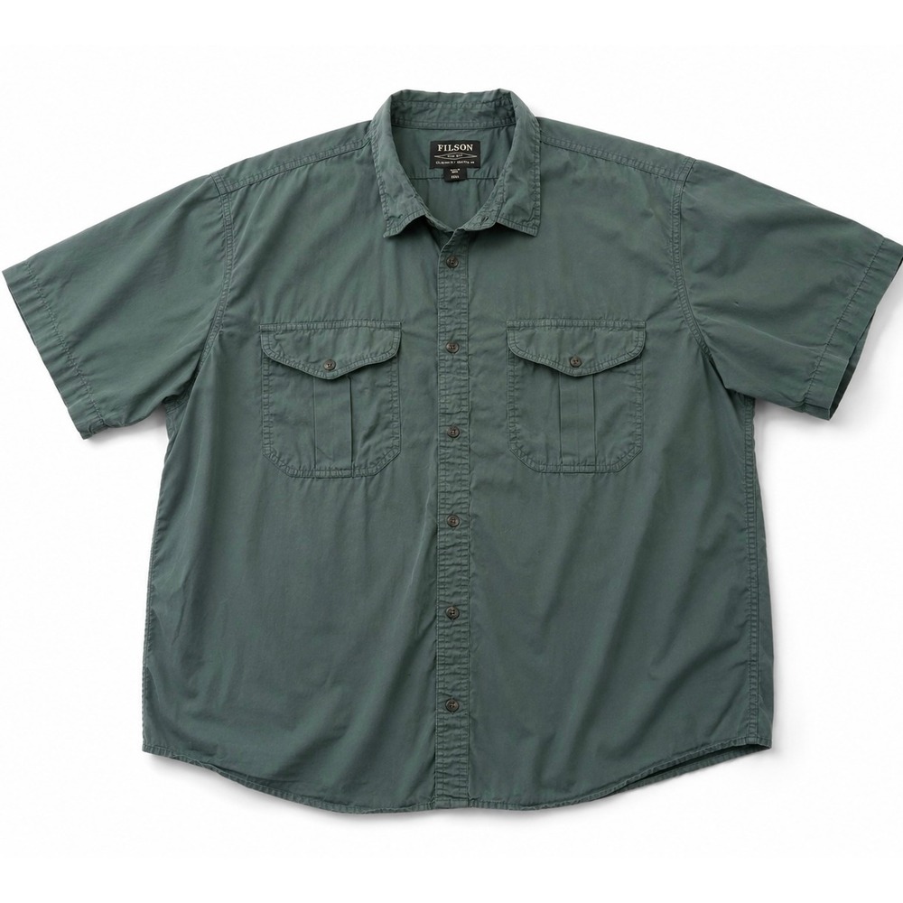 Filson Mens XXXL Short Sleeve Button Down Utility Shirt Cotton Dark Teal Green